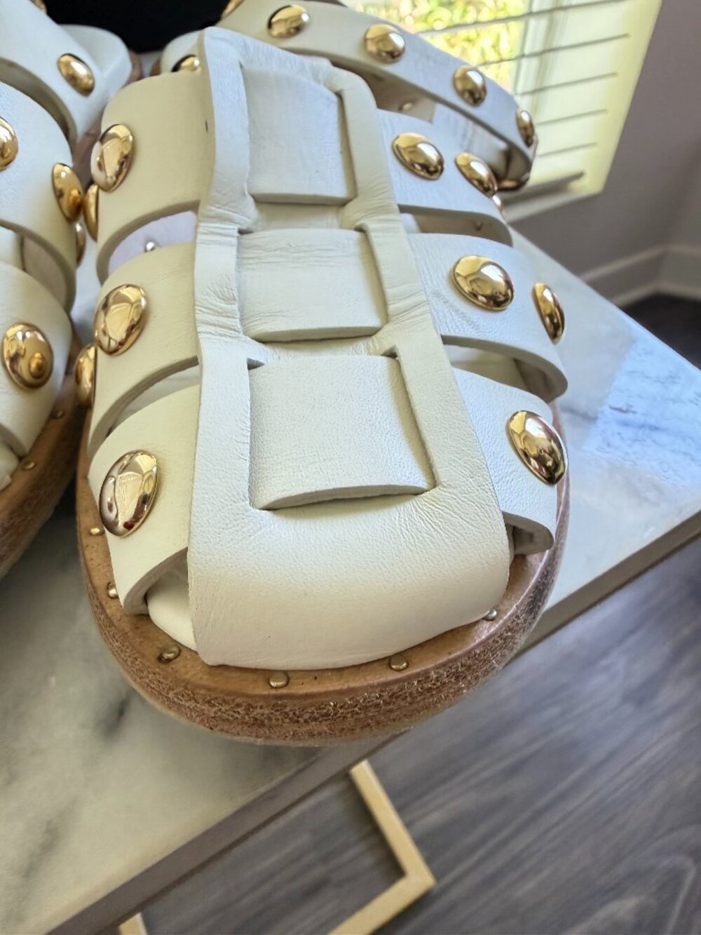 Freda Salvador White Gladiator Studded Leather Sandals - Picture 14 of 15